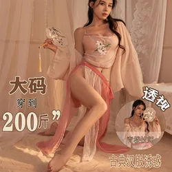 Sexy Lingerie Ancient Chiffon Dress Women Large Size Belly Pocket Hanfu Temptation High Split Stage Costumes Cosplay Nightdress