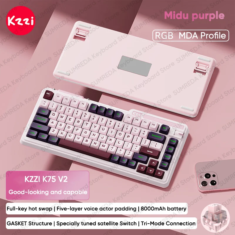 

KZZI K75 V2 Wireless Mechanical Keyboard 75% Hot Swap RGB Customized Gaming Office Bluetooth 2.4G Wired Keyboard PC Accessories
