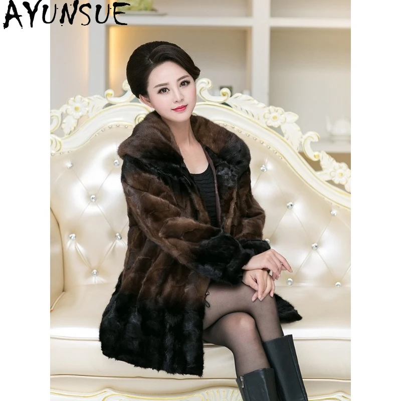 

AYUNSUE Natural Mink Fur Coat Woman Winter Jacket Woman 2025 New Coat Female Mid-length Fur Coats Woman Clothes Шуба Женская