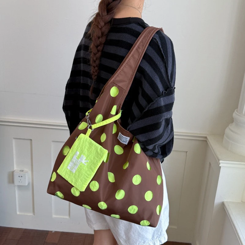 Polka Dot Schultertasche mit passender Handtasche, Damen-Handtasche im Colorblock-Design, leichte, lässige, vielseitige Pendler-Tragetasche – Detail 13