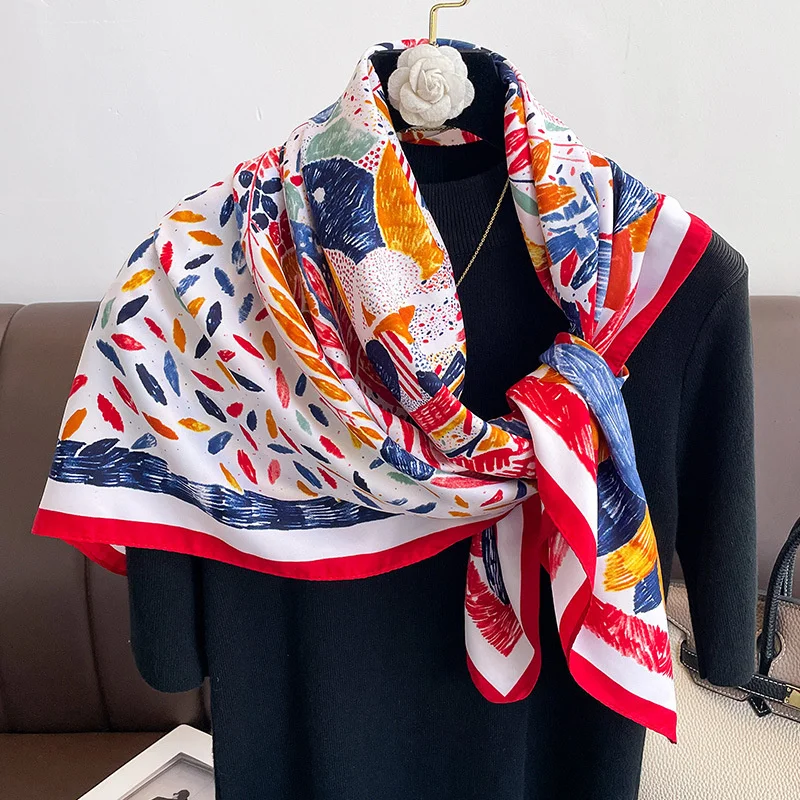 Brand Twill Silk Scarf Women Luxury Shawl Wrap 90cm Square Headband Print Neck Tie Female Hijab Satin Echarpe 2024 Bandana