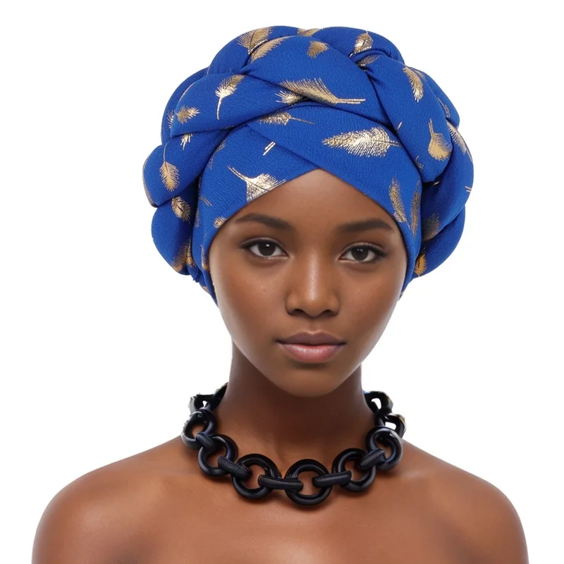 Bronzing African Headtie Braid Turban Caps for Women Nigeria Wedding Geles Party Headgear Headpiece Auto Gele Female Head Wraps