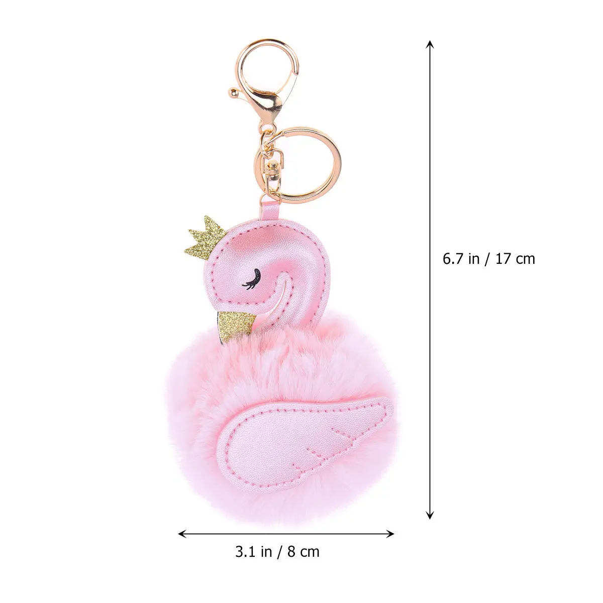 Stylish Swan Keychain with Pompom Detail Bag Pendant for Backpack Handbag Car Keys School Souvenir Gift Pink Key Chain