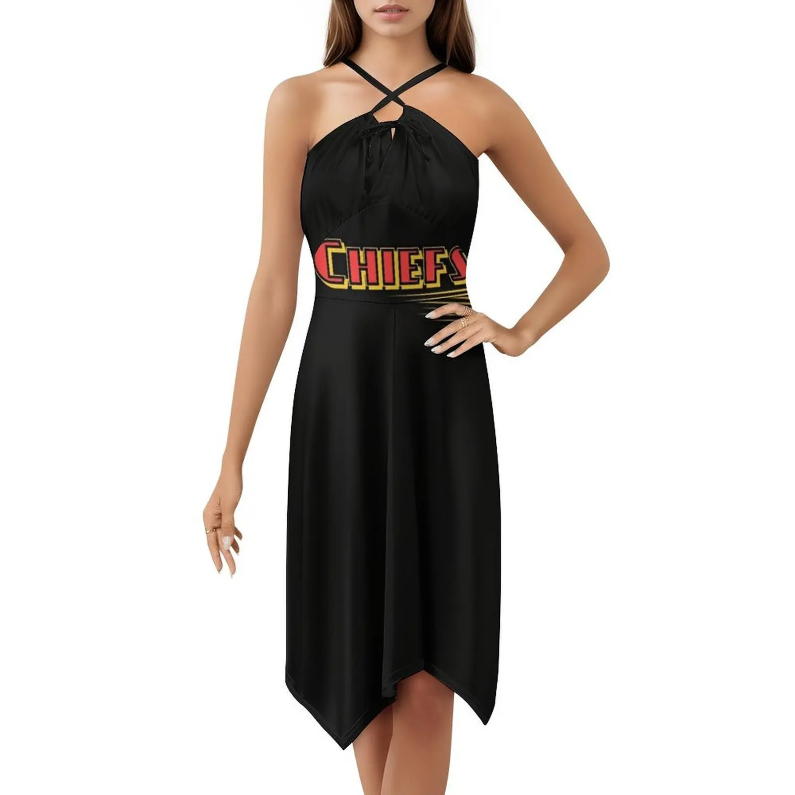 Kc Chiefs Retro Graphic Red Yellow Black Floral Smock Dress For Women Spring Summer Casual Dress For Party Kc Chiefs Chiefs