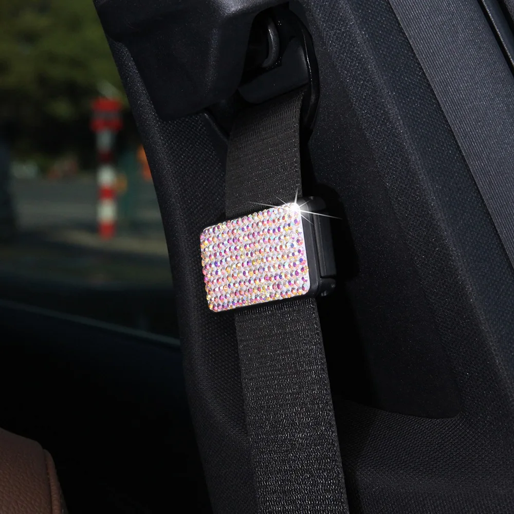 2PCS Rhinestone Style Auto Car Safety Seat Belt Clip for Elastic Adjustment(AB Color)