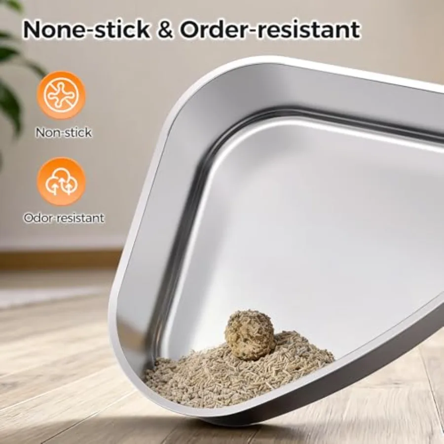 XXL Stainless Steel Corner Cat Litter Box with Lid - Sturdy No Odor Space-Saving Hidden Design for Large Cats view 3
