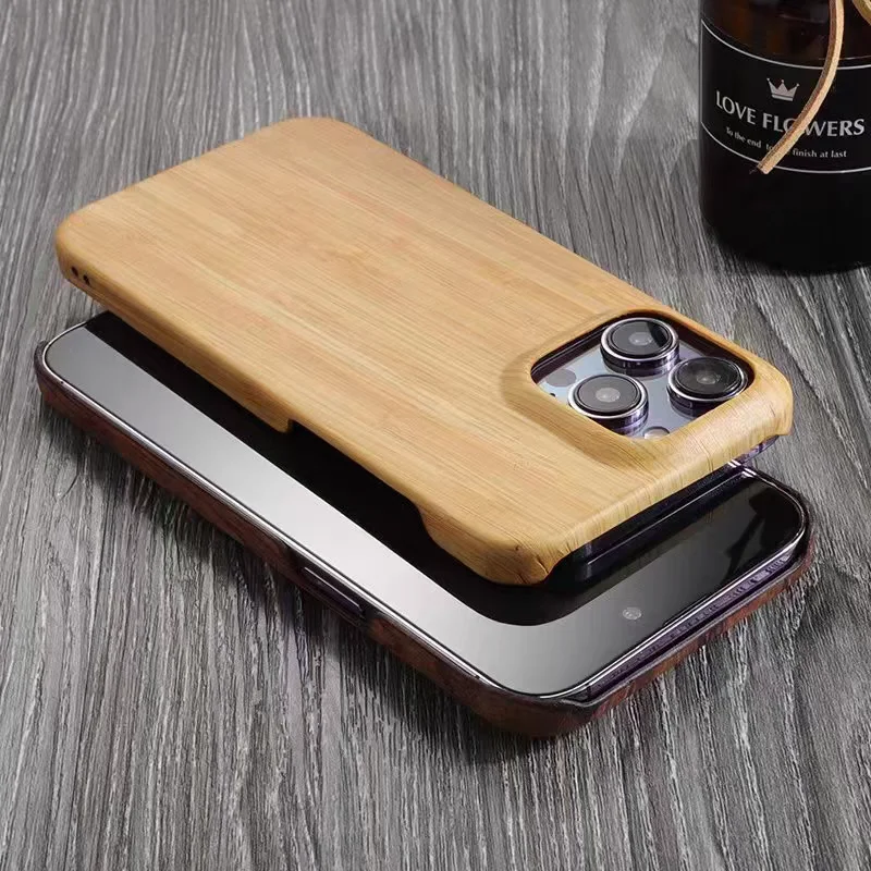 Real Wood Back Case for iPhone 11 12 13 14 Plus 15 Pro Max Genuine Bamboo Walnut Wooden Hard Custom Phone Case Funda