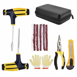 Portable Car Tire Repair Tool Kit with Rubber Strips Tubeless Tyre Puncture Studding Plug Set Bike Motorcycle Tire Repair Tool