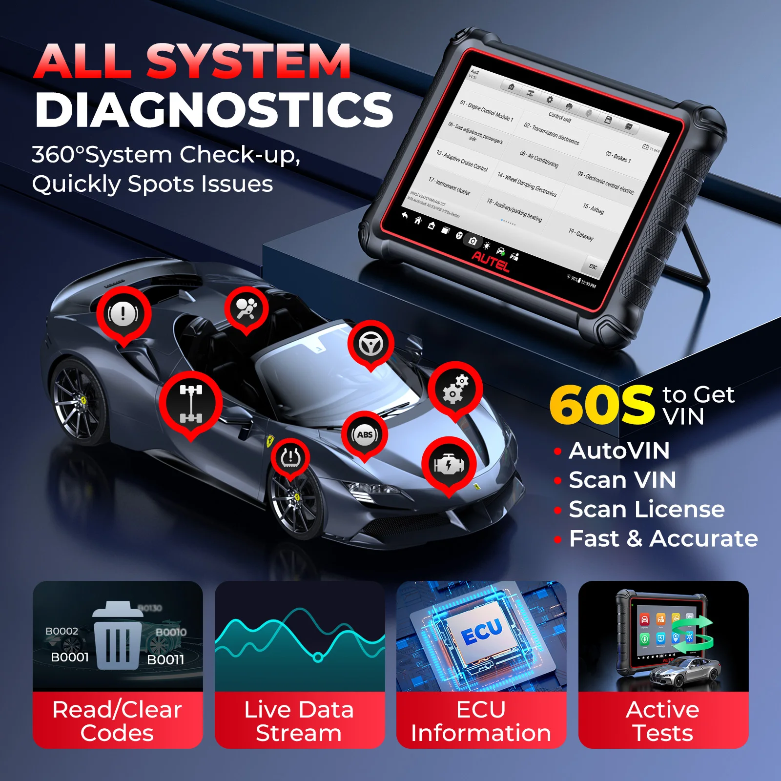 أدوات التشخيص Autel MaxiCOM MK900 يمكن FD DoIP 8 بوصة ثنائي الاتجاه Obd2 الماسح الضوئي 2024 ترقية التشخيص التلقائي لـ MX808S