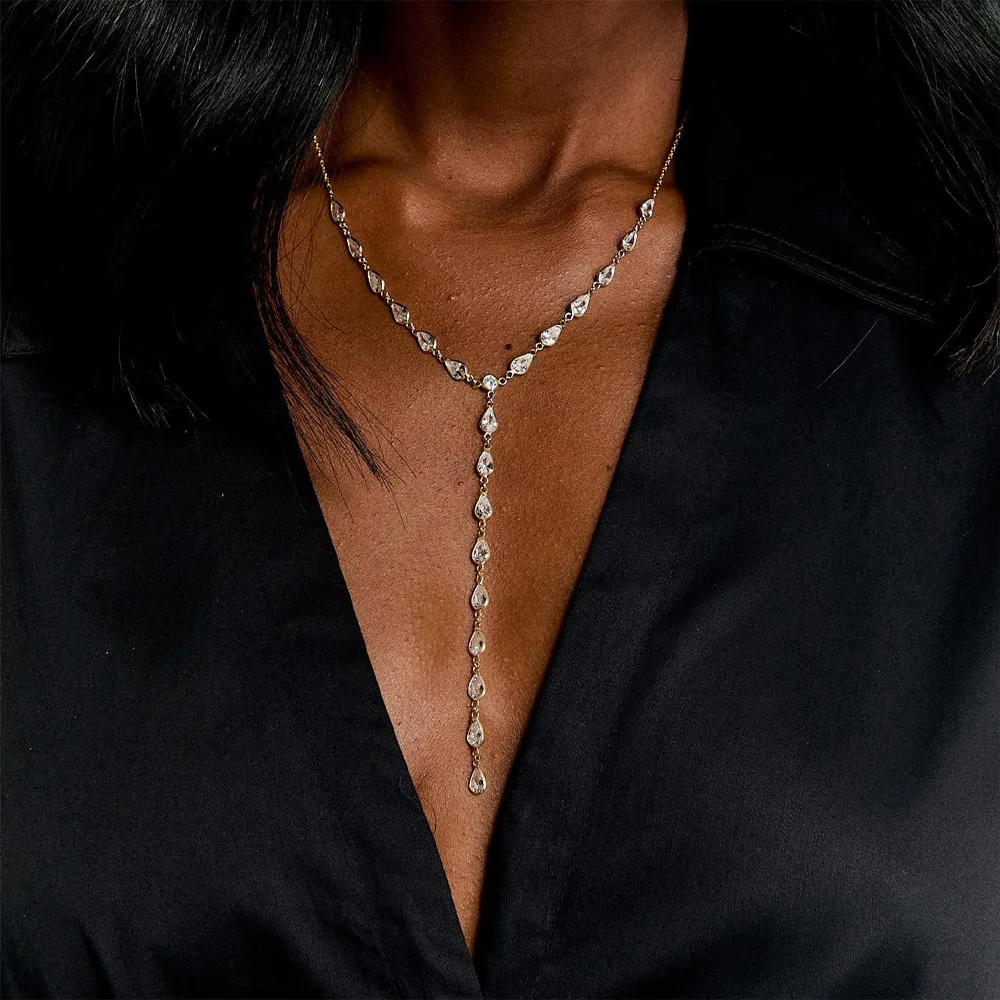 XSBODY elegante collar de gota de cristal plateado Y para mujer delicado collar con colgante de lazo de diamantes de imitación accesorios de joyería de fiesta