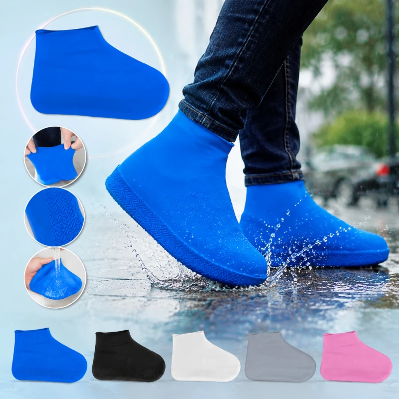 4Pcs Reusable Shoe Covers, Wear‑Resistant Textured Sole, Elastic Fit Design, Rainproof Dustproof Anti‑Slip, Foldable Portable Ea