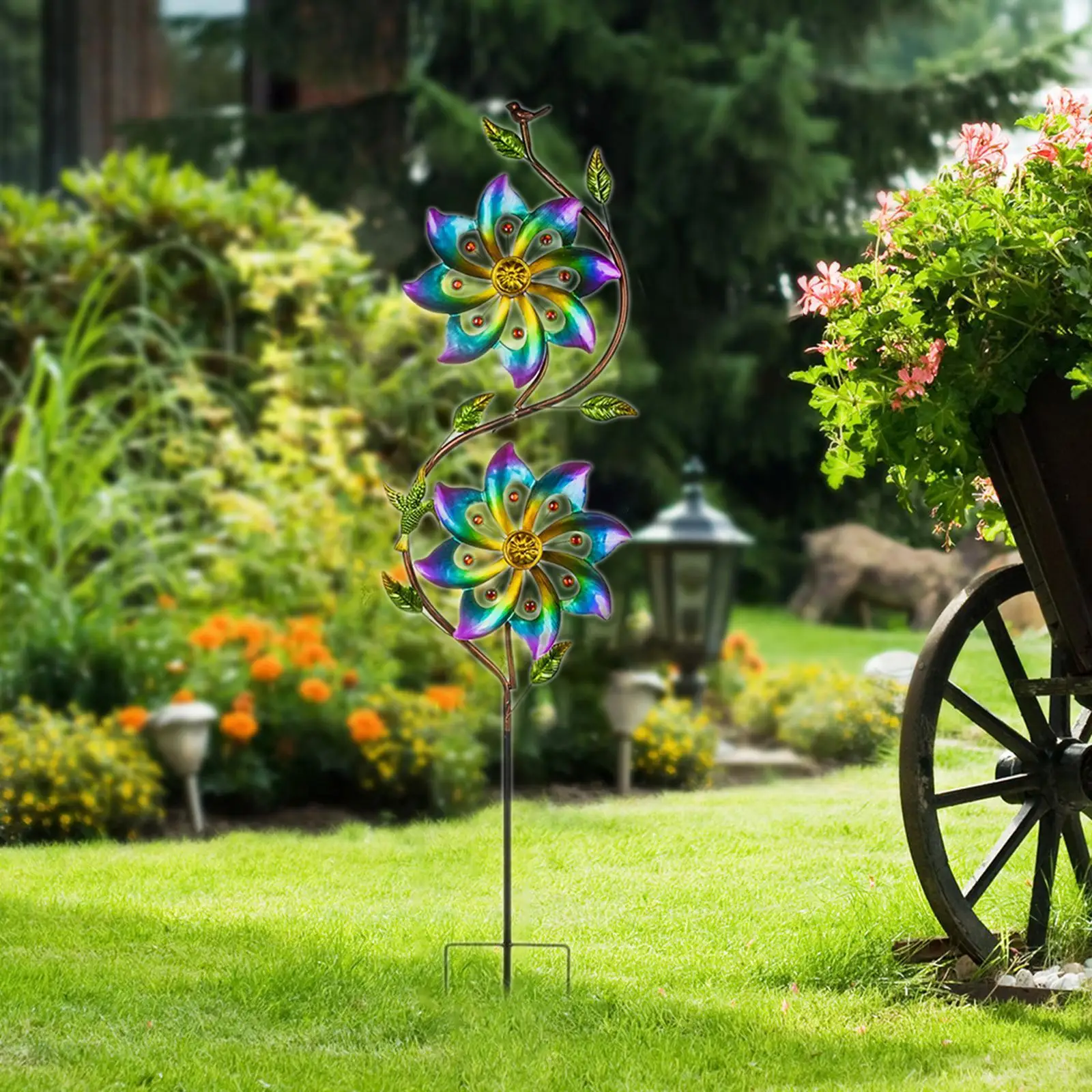

Outdoor Metal Windmill Wind Spinner Simple Assembly Multipurpose with Ground Stake Craft Artwork 9.8x43inch Lawn Decoration