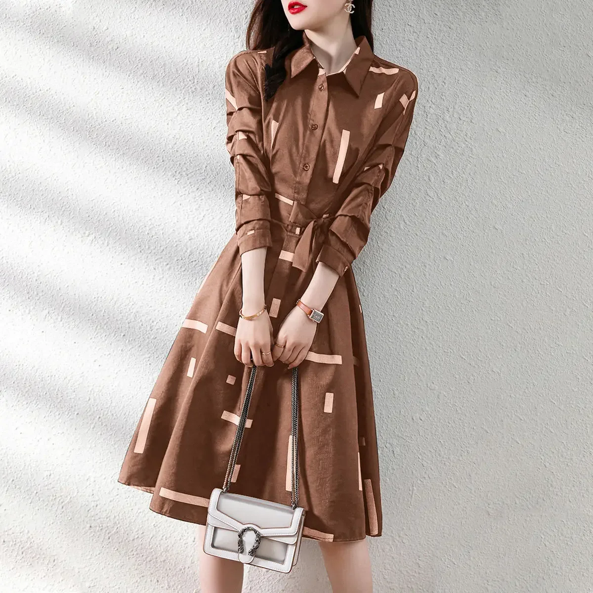 Female Dress New In Midi Women\'s Long Sleeve Dresses Spring Autumn On Sale Clearance Loose Korean Style Elegant and Beautiful G