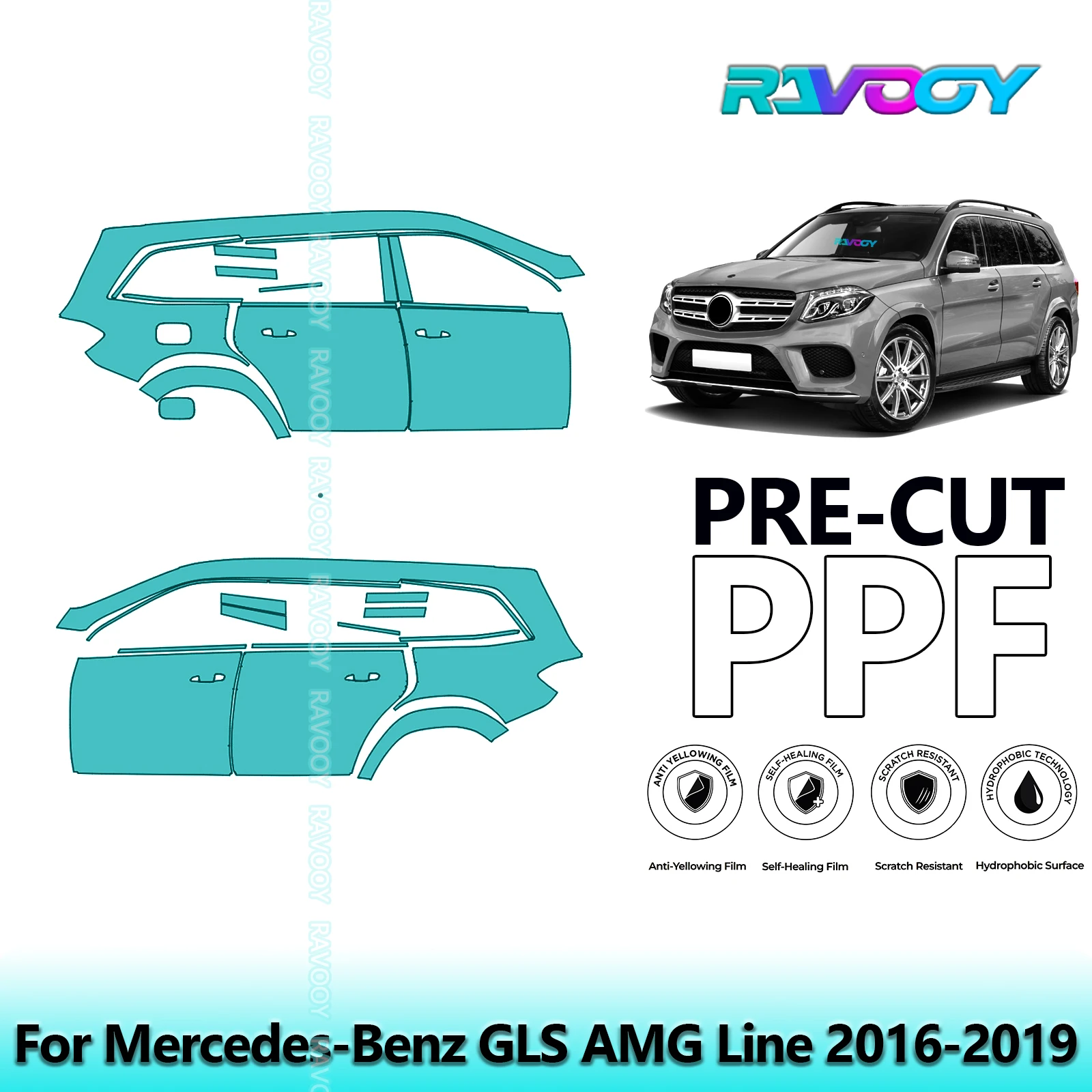 

For Mercedes-Benz GLS AMG Line 2016-2019 8.5mil Clear Matte Pre-Cut PPF Door & A/B Pillar Kit TPU Paint Protection Film Set