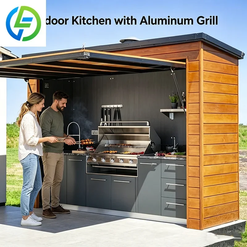 Customizable Outdoor Kitchen Pod - Modular BBQ Grill & Aluminum Cabinets for Tailored Patio Backyard Designs