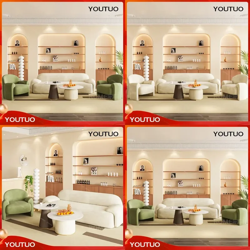 Small Apartment Reception Lounge Beauty Salon Dressing Hall Studio Wabi Sabi Style Straight Row Special Shaped Sofa