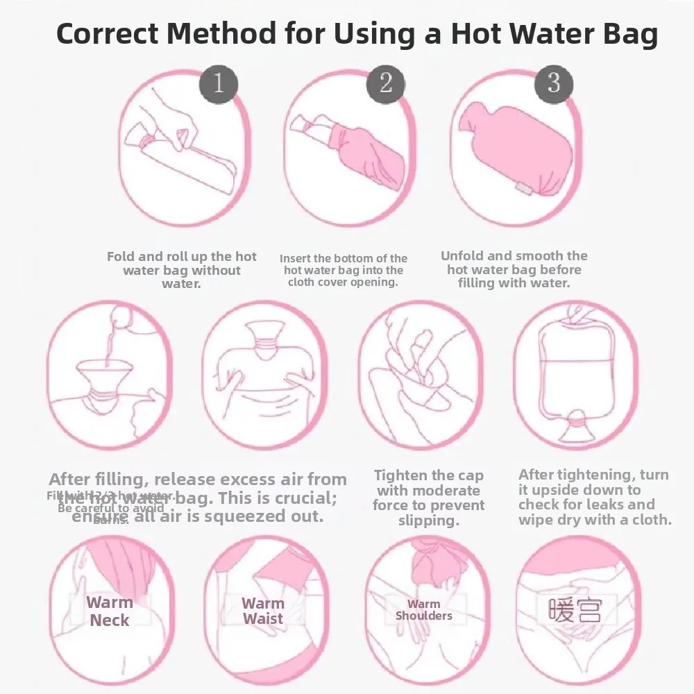 حقيبة مياه دافئة لطيفة محمولة وقابلة للإزالة ومضادة للتسرب مع غطاء آمن لزجاجة تعبئة المياه للبطن #6