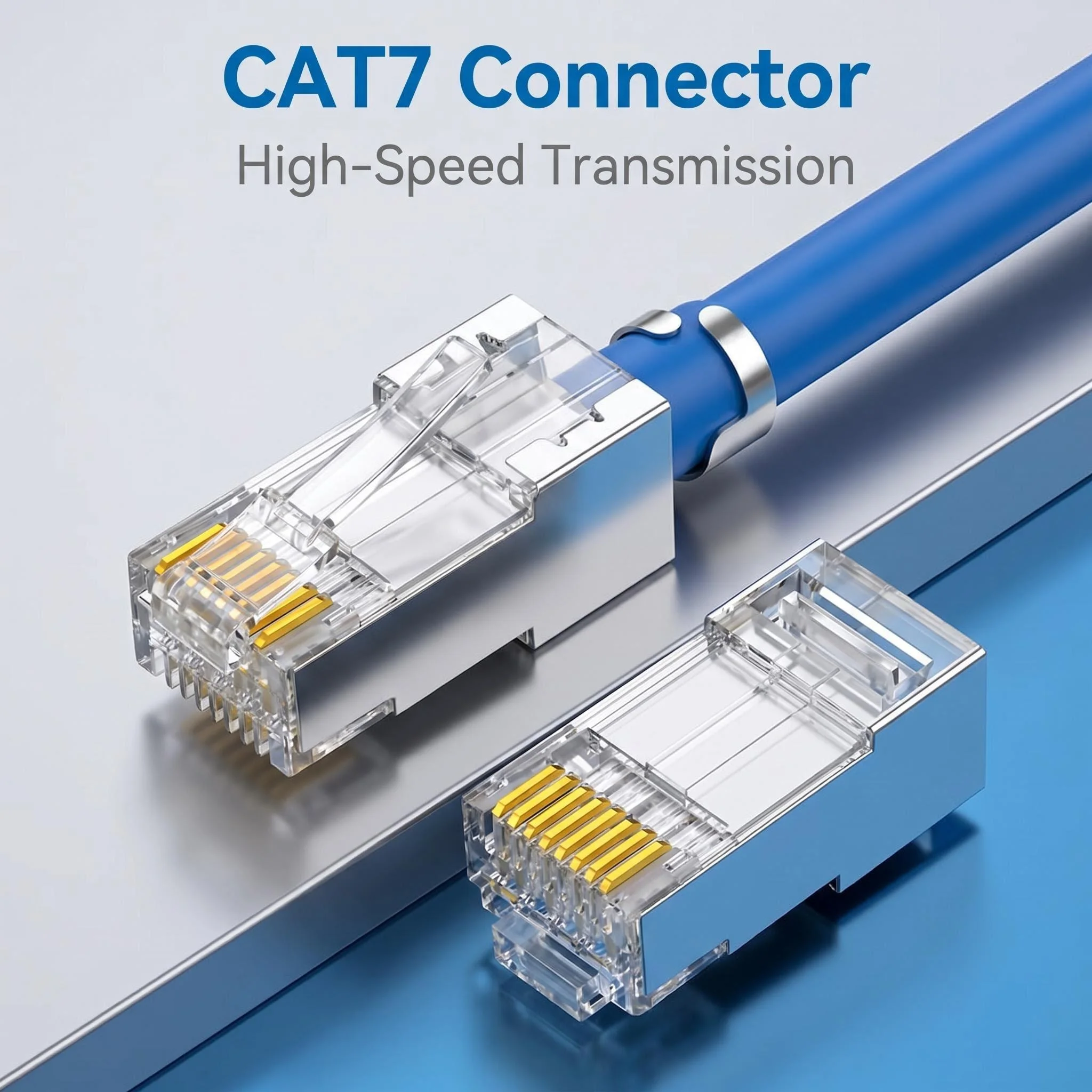 100pcs CAT7 Shielded RJ45 Connector 8P8C Gold Plated Contact Metal Housing Thickened Trident, for Home Commercial Network Wiring