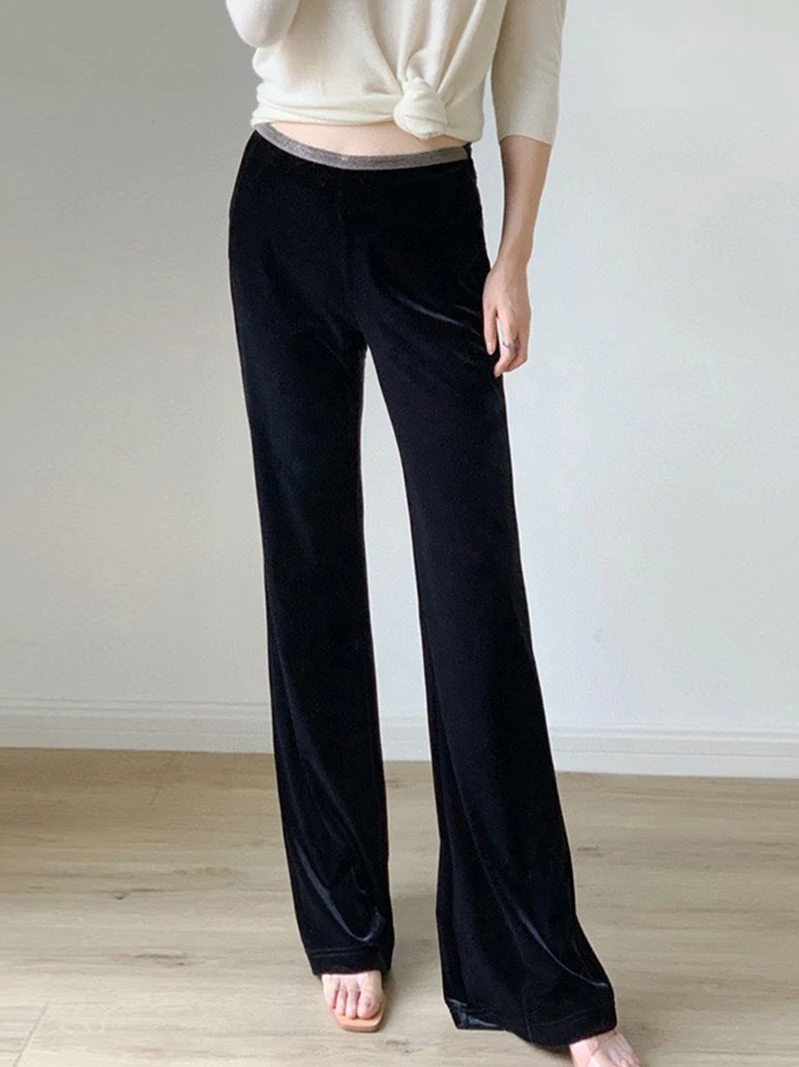 

Осенне-зимние новые брюки-палаццо из шелкового бархата с эффектом похудения, глянцевые, струящиеся, с высокой талией, слегка расклешенные, повседневные женские брюки