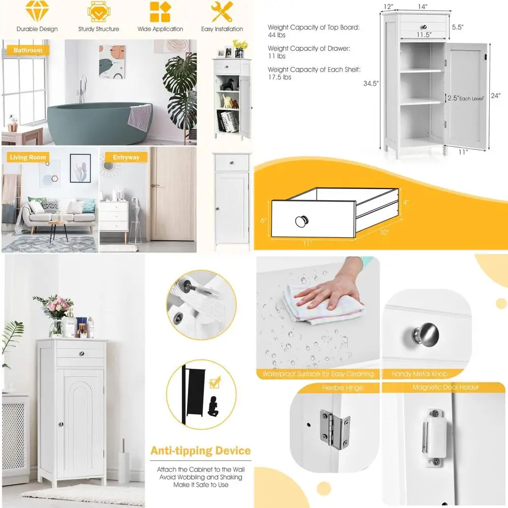 

Белый деревянный напольный шкаф для ванной комнаты с большим выдвижным ящиком и регулируемыми полками для гостиной