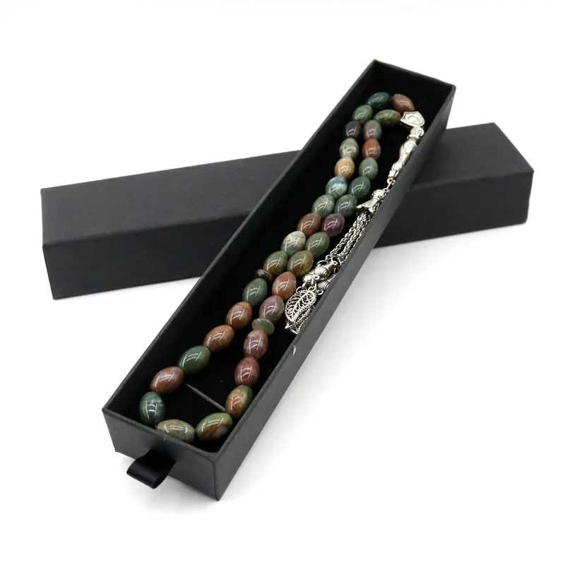 Arab 33 Tasbih and Gift Box Natural Agate Tesbih Ramadan Bracelet Father's Gift Muslim Men's Gift Tesbih Prayer