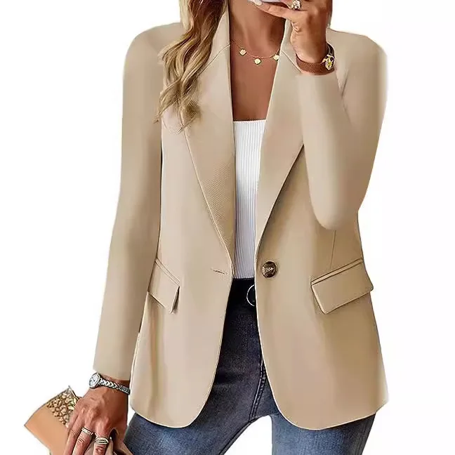 Blazer informal a la moda para mujer, traje de manga larga con cuello vuelto de Color sólido, abrigo elegante para oficina 2024