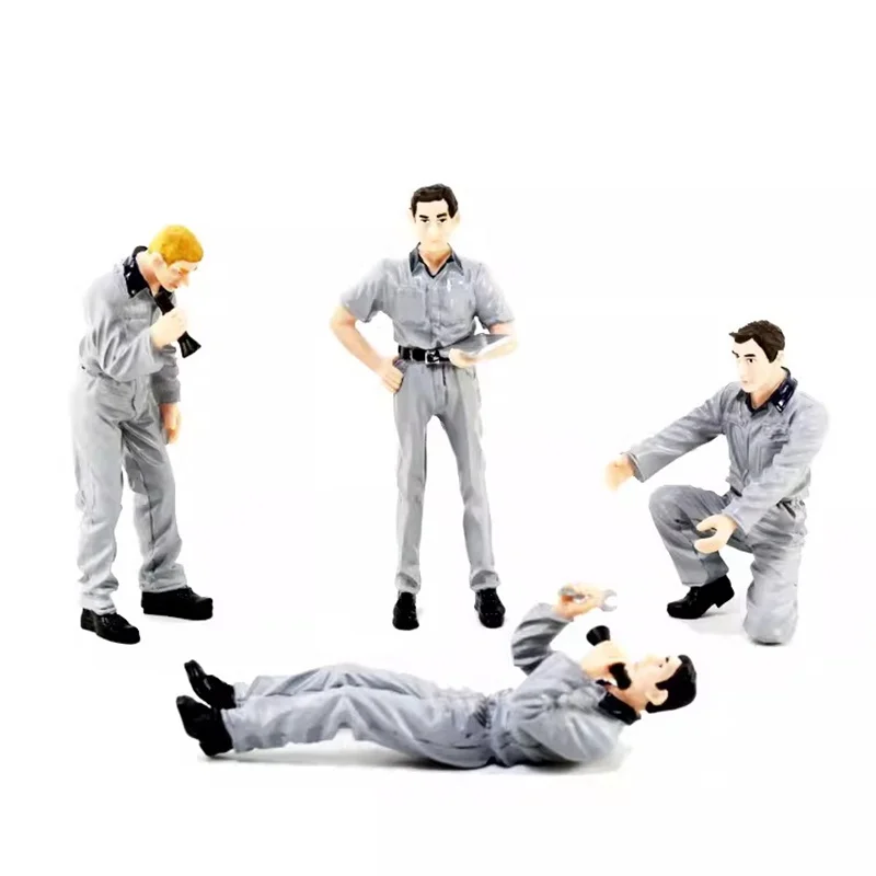 1/18 Schaal 4 Stuks Hars Reparateur Model Voertuig Reparatie Fabriek Reparatie Werknemer Scène Accessoires Action Figure Speelgoed Gift Collectie - afbeelding 2
