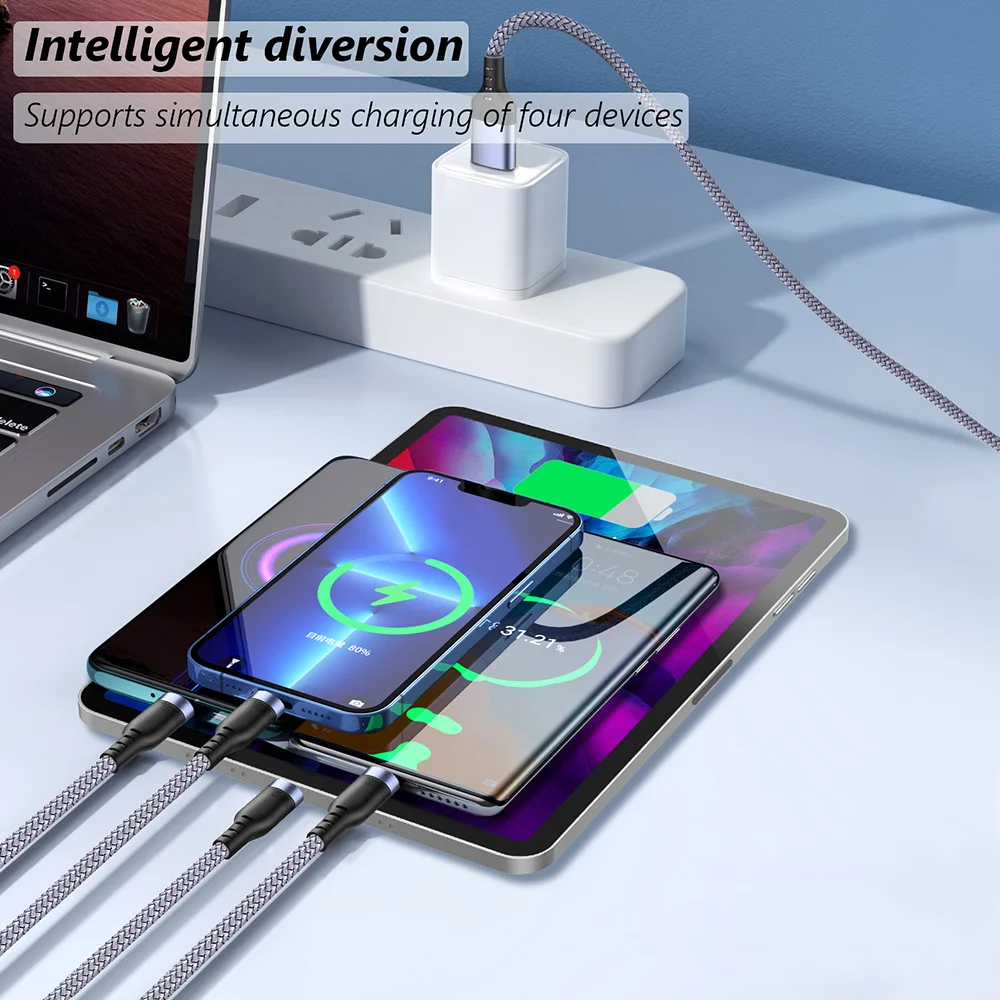 멀티 USB 충전 케이블 (3A) USB 케이블 4 in 1 고속 충전 코드 어댑터 (아이폰, 안드로이드 폰, 태블릿 등)