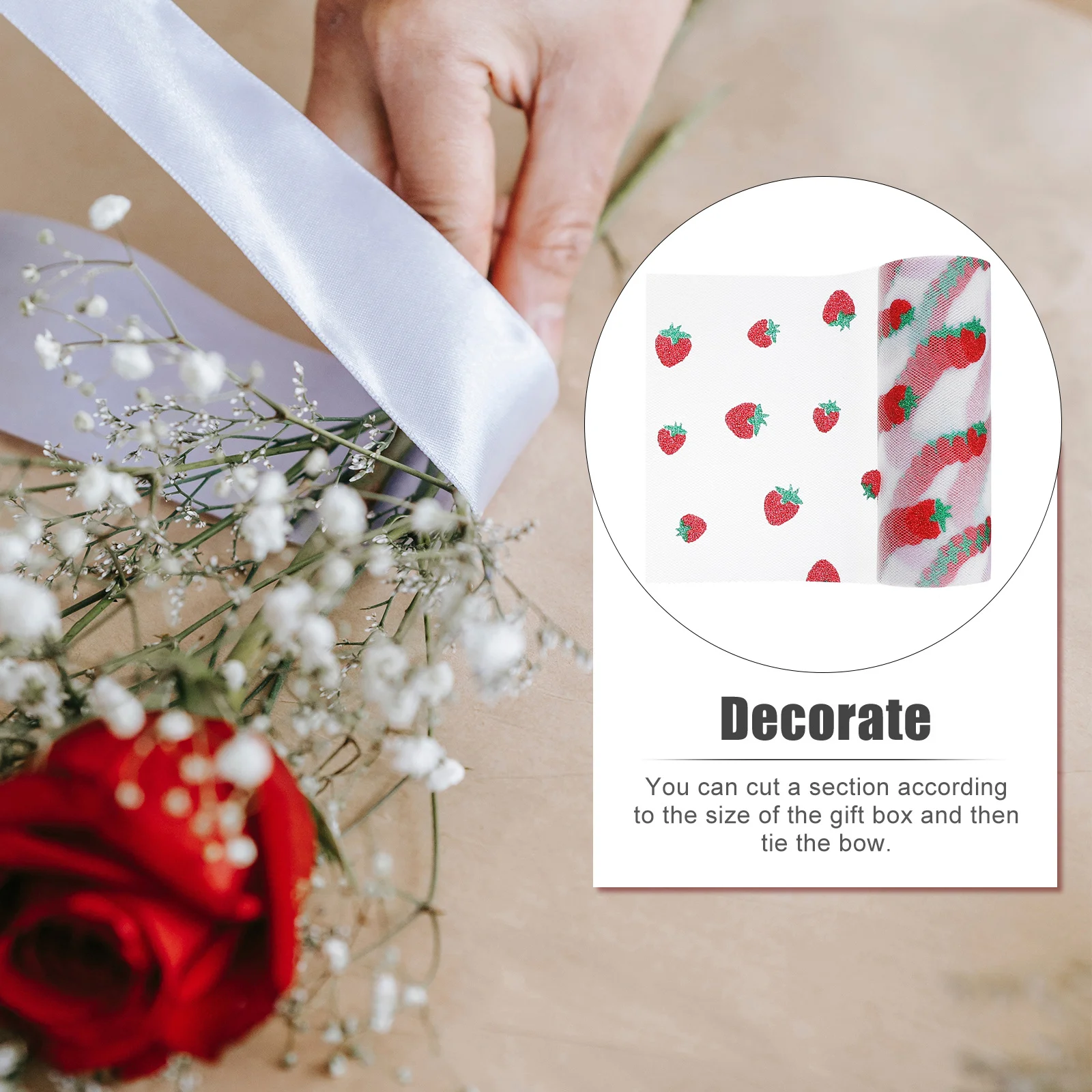 

1 Roll Polyester Mesh Net Yarn Strawberry Pattern Mesh Roll for DIY Crafts Clothes Decoration Background Cloth