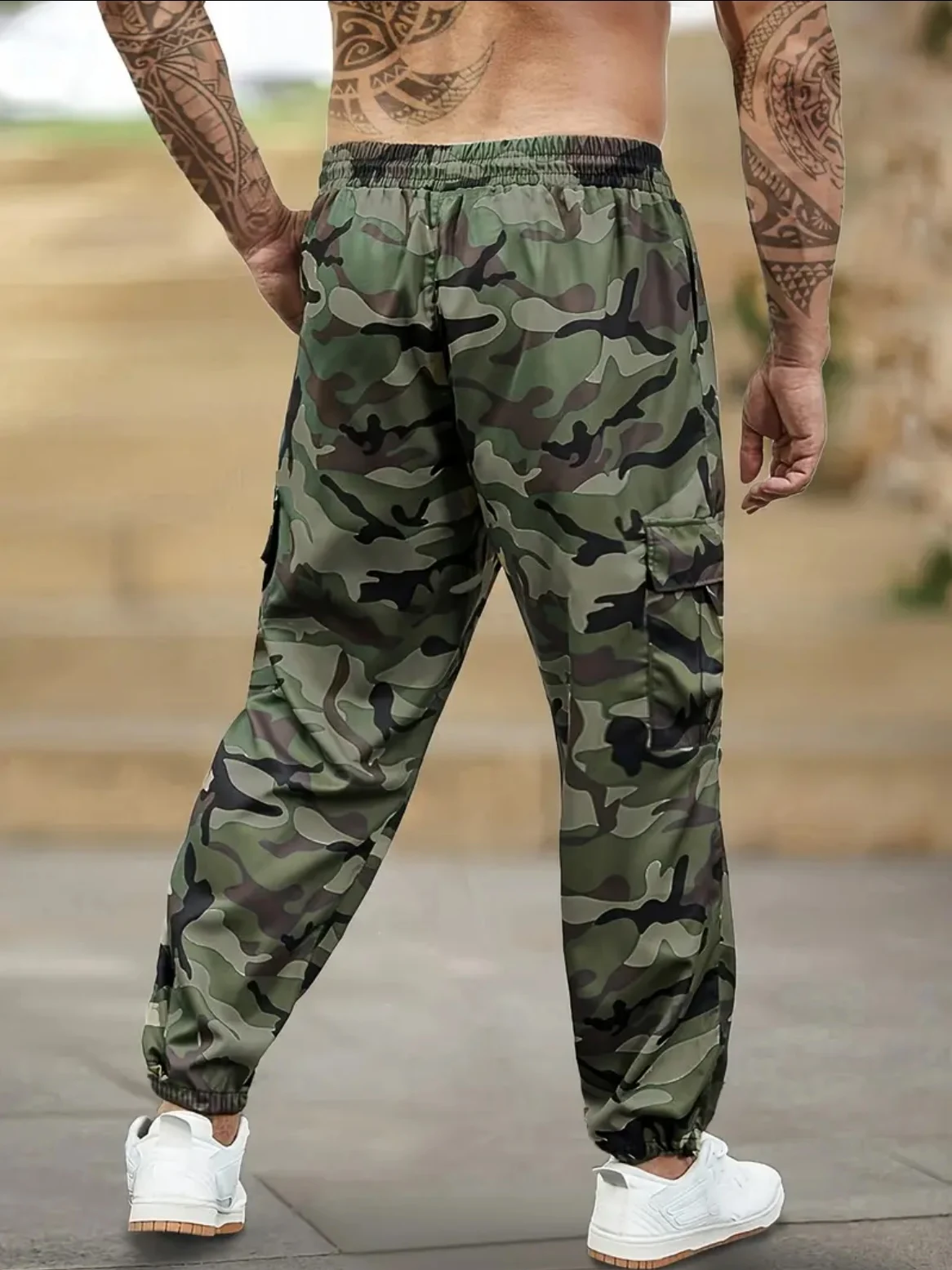 

Men's Camouflage Cargo Pants 2025 New Casual Elastic Waist Drawstring Tactical Pants with Multi Pockets Slim Fit Jogger Pants St