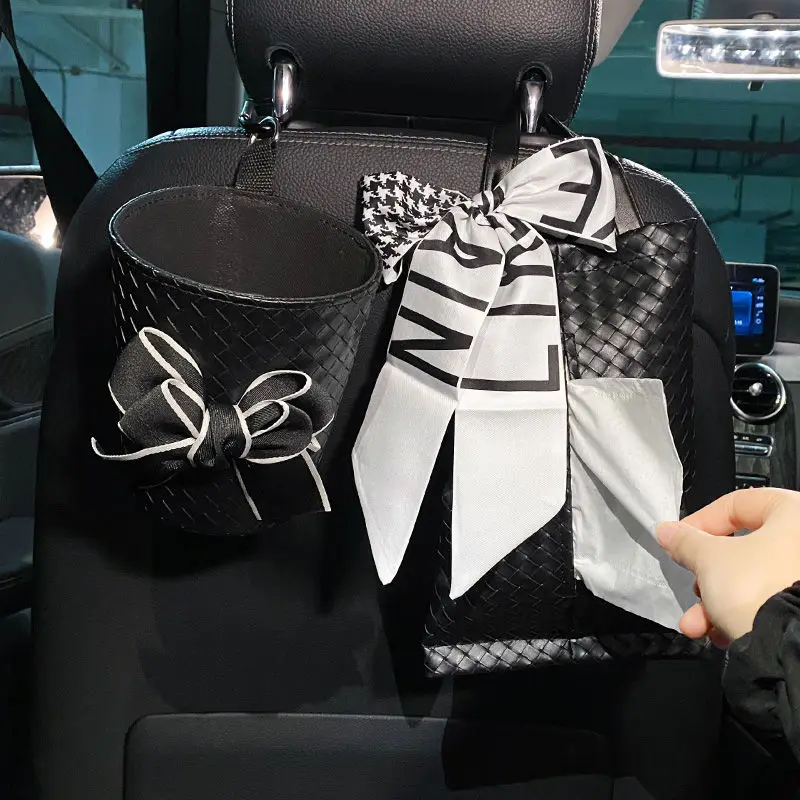 Car Tissue Box Hanging Car Paper Box Trash Can Two-in-one Creative Net Celebrity Lady Car Napkin Box