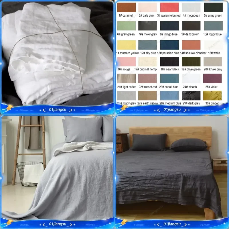 100% Pure Linen Sheet Set Queen King Size 1 Flat Sheet 2 Pillowcases Breathable Durable Bedding Luxury Soft Cool Summer