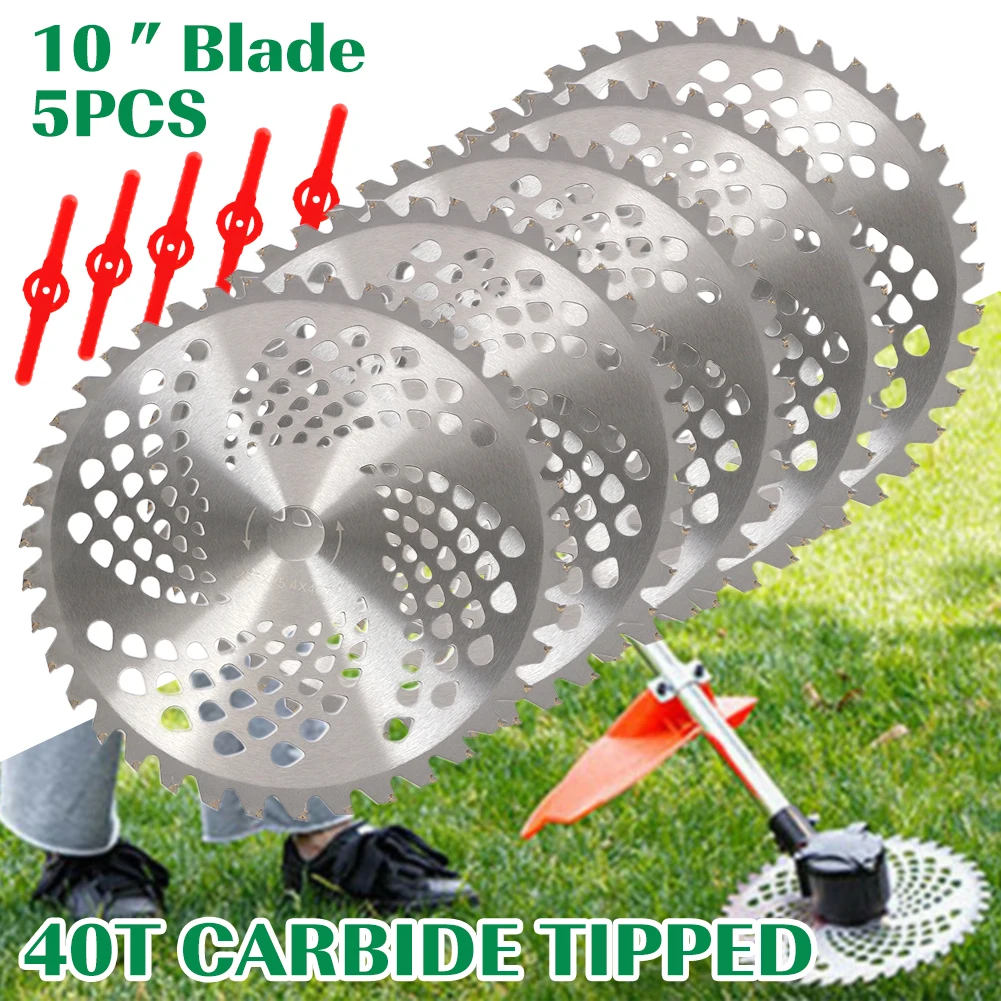 

5PCS 10' Carbide Tipped 40T Alloy Brush Cutter Saw Blade Lawn Mower Grass Trimmer Garden Tool Replacement Cutting Disc