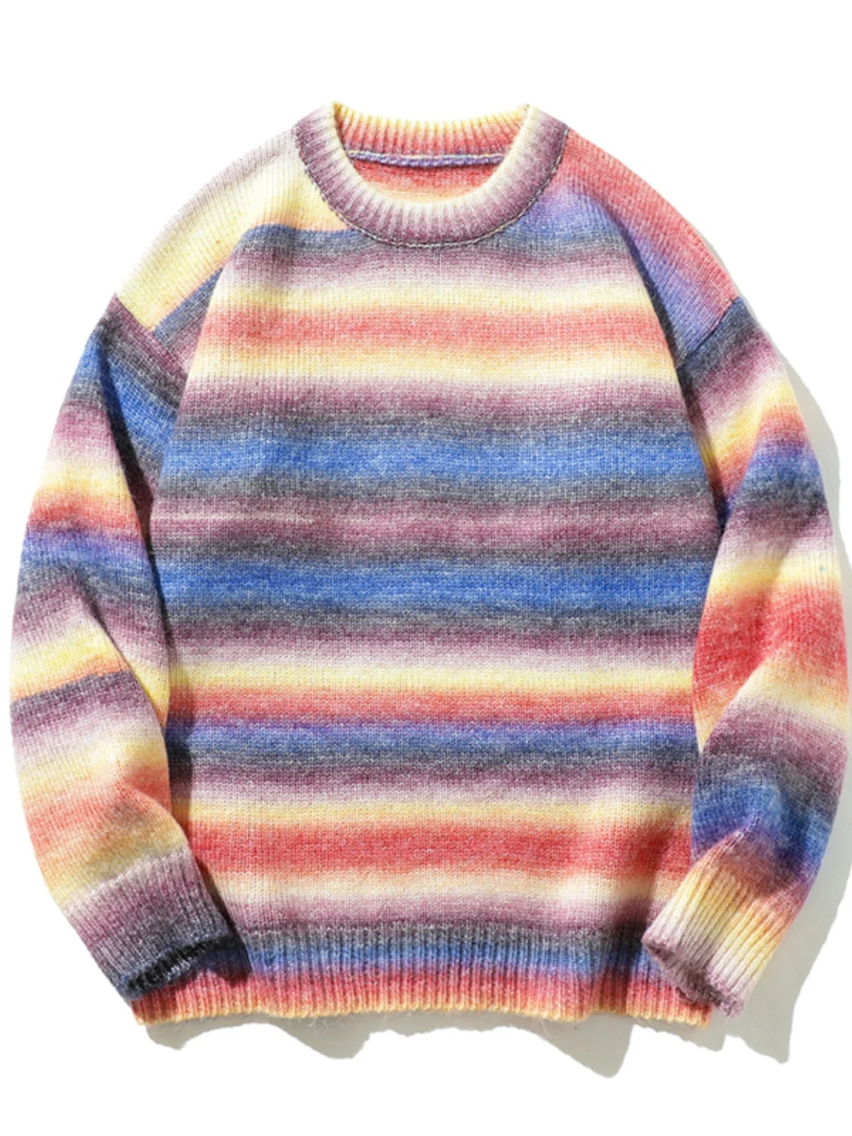 

Мужской свитер в американском ретро-стиле с круглым вырезом, осенне-зимний, модный, с цветными блоками, свободный, вязаный, шерстяной, базовый слой