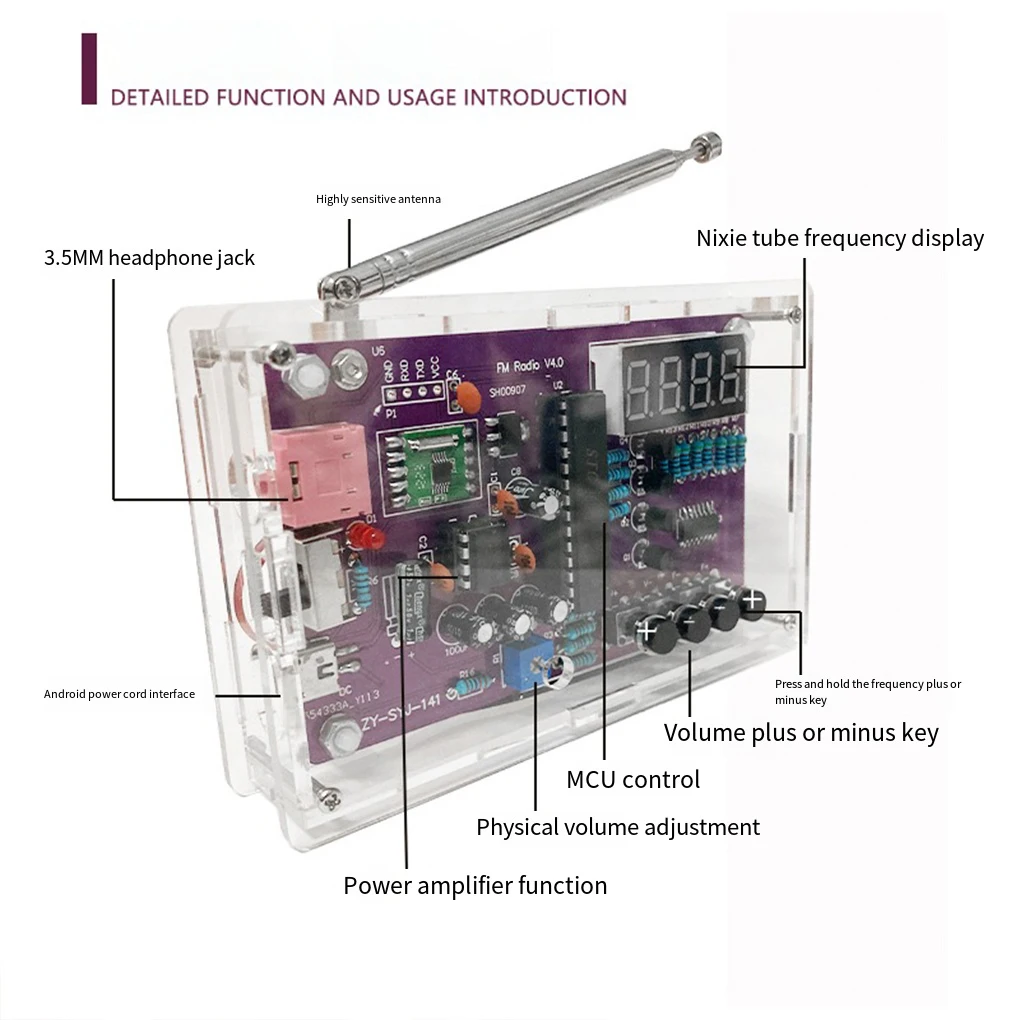 DIY FM Radio Electronic Kit Adjustable Frequency 87-108MHz Digital Display Soldering Project Practice Solder RDA5807S