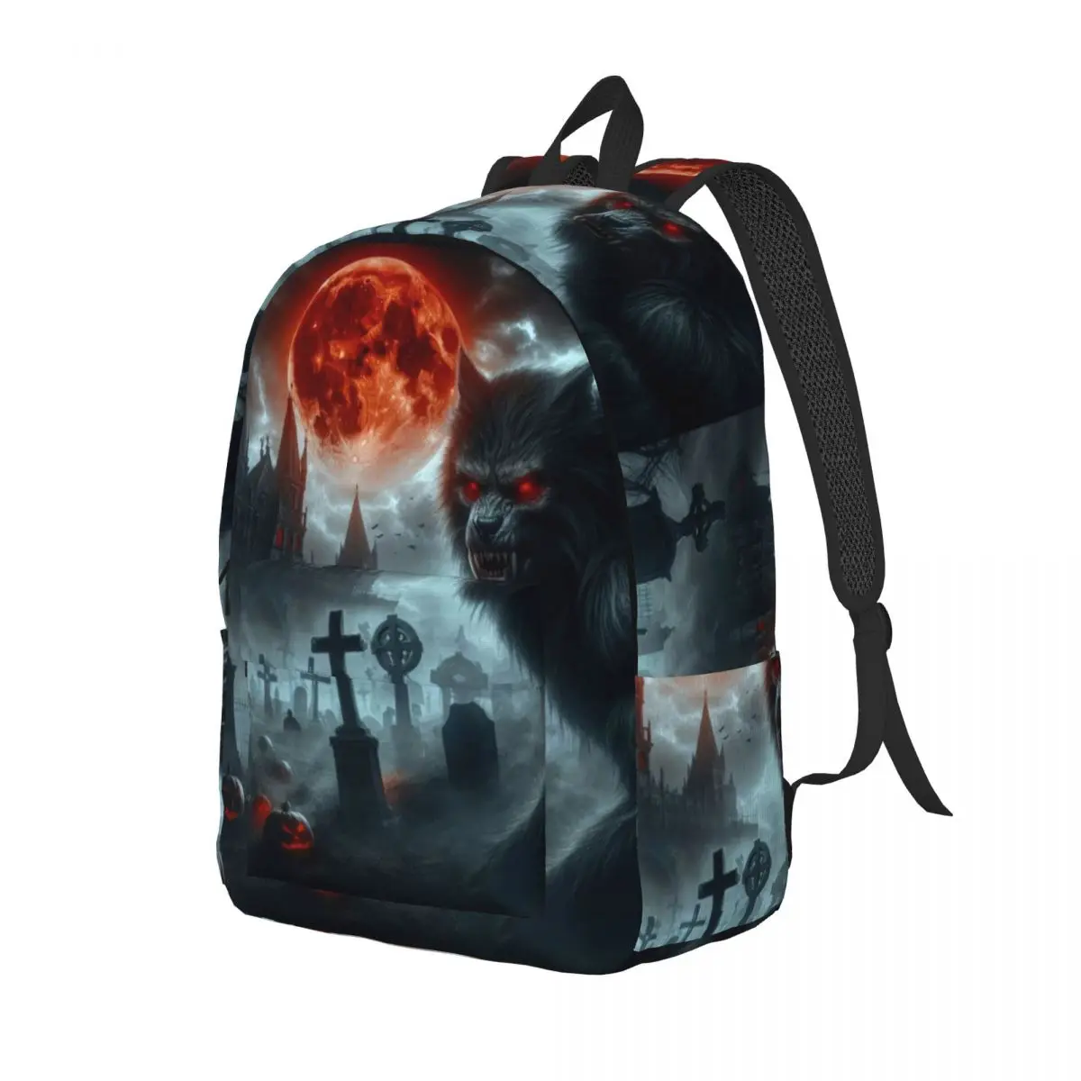 

Werewolf With Red Eyes And Red Moon Halloween Pumpkin Backpack Daypack Large Capacity Kids BookBag School Bag Shoulder