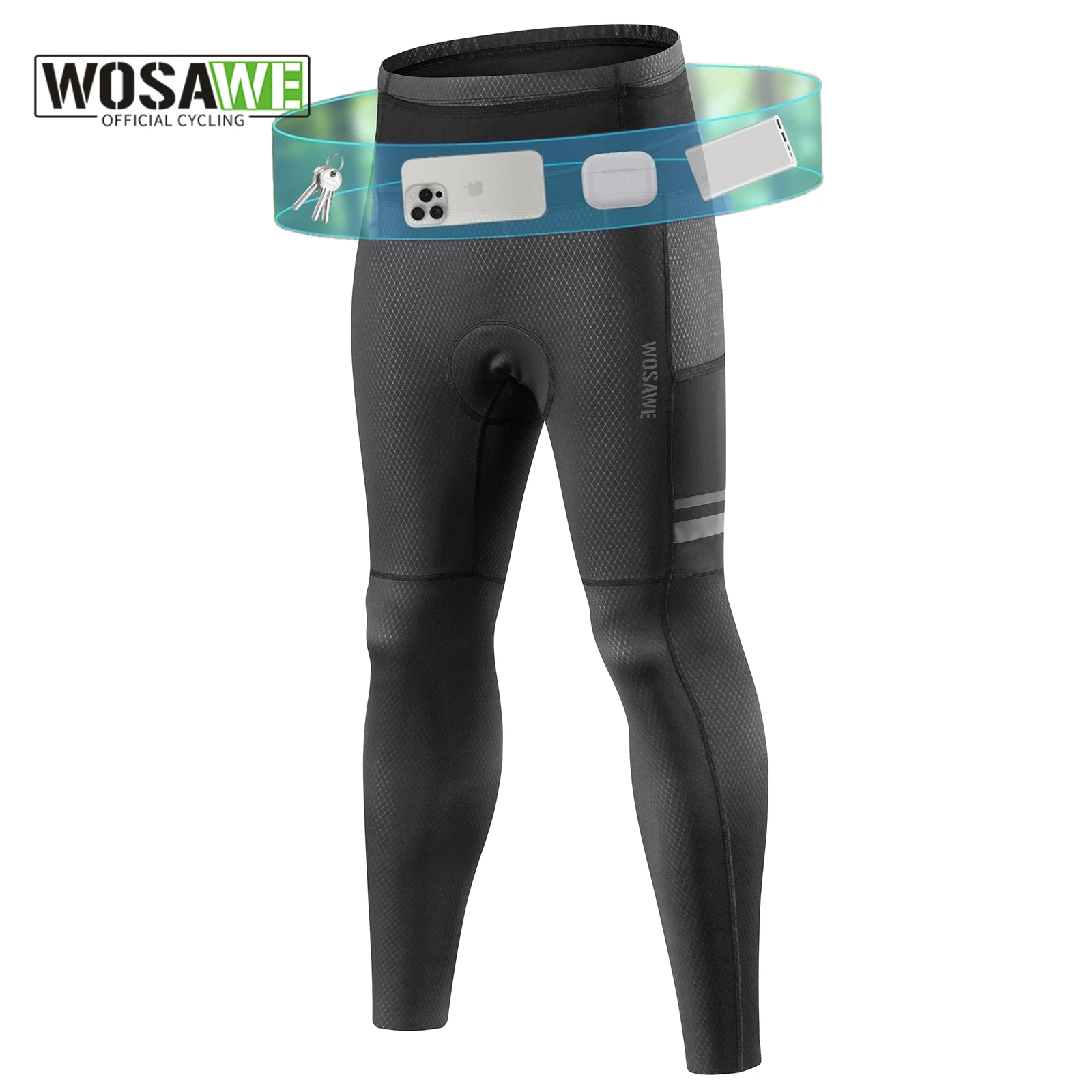 

WOSAWE Womens Mens Cycling Pants High-waisted Summer Bicycle Clothing MTB Pants Road Bike Leggings Toursers with 6 Multi-pockets