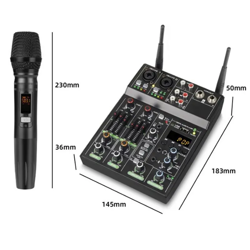 ABSY USB Bluetooth Reverb micrófono consola mezcladora de Audio de 4 canales para DJ PC grabación mezcla con soporte de micrófono inalámbrico