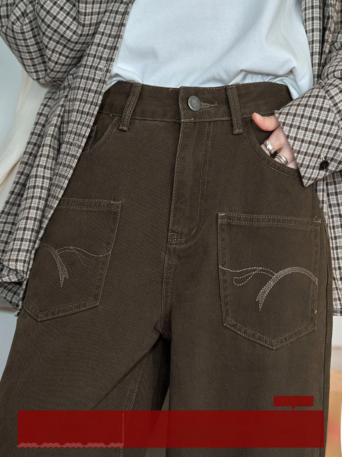 

Женские винтажные джинсы MoZa свободного кроя с широкими штанинами, темно-коричневые, с высокой талией, прямого силуэта, осенне-зимние, новые, для повседневной носки