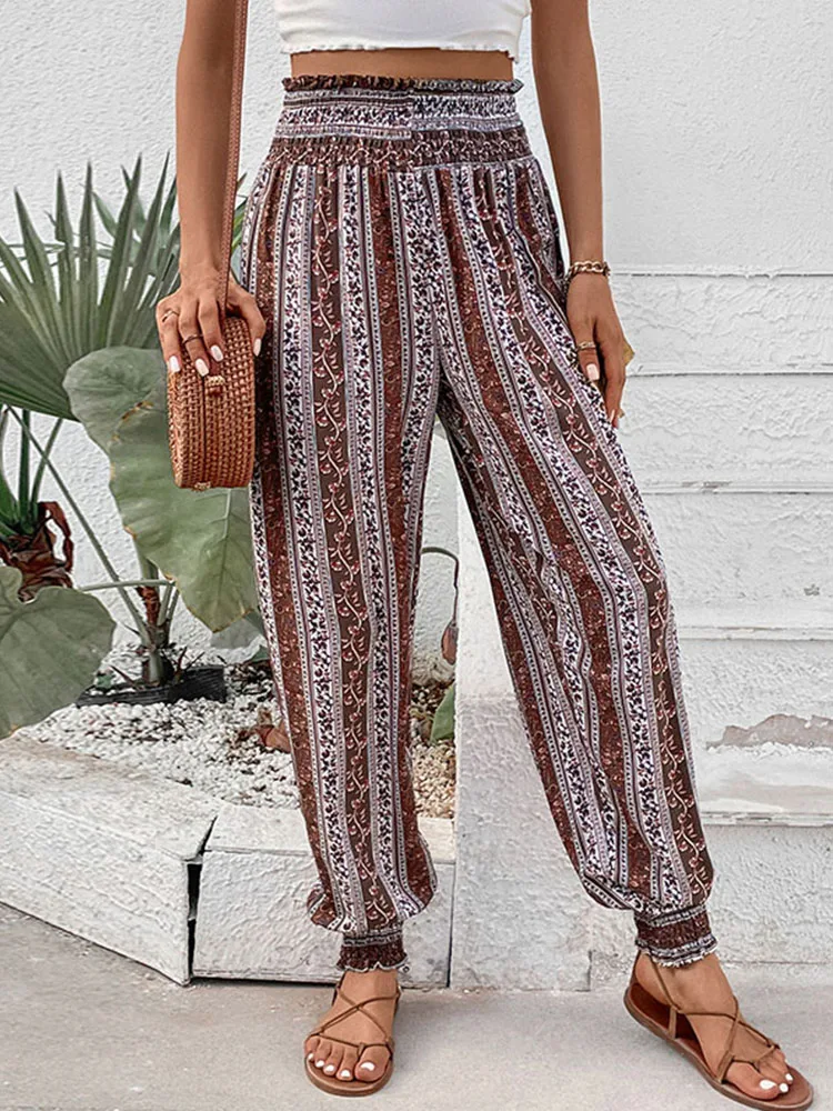 

JIM & NORA Ethnic Style High Waisted Pleated Vintage Pants European And American Casual Temperament Women's Clothing Trousers