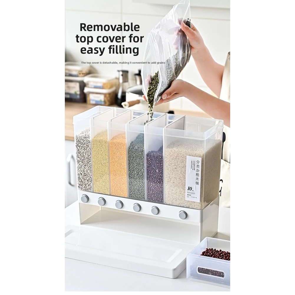 For multi Compartment Rice Bin Wall Mounted 10L Transparent Body 38 x 14.4 x 32.4 cm PP Construction for Daily Use