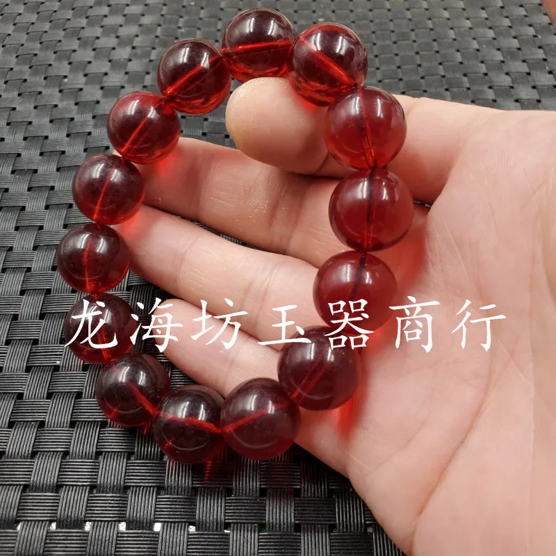 Ornament Bracelet Fluorescent Blood Pool Ball Bracelet Translucent Ball Bracelet Red Jasper Bracelet Imitation Beeswax Bracelet