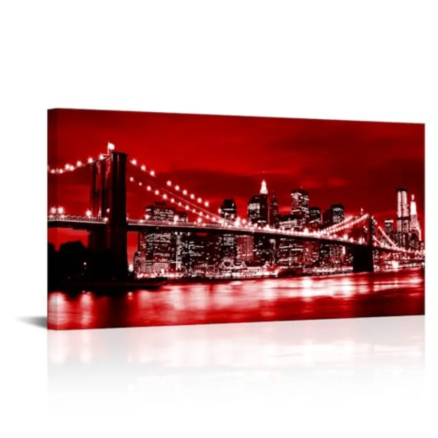 

Настенный холст с изображением Нью-Йорка: черно-белая картина с Бруклинским мостом и ночной подсветкой, современный городской пейзаж, постер, фото-принт
