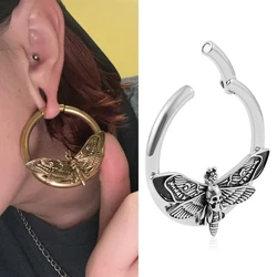 Vanku 2pcs Popular Stainless Steel Round Skull moth Hoops Ear Weights for Steel Ear Expander Body Piercing Tunnel ear Jewelry
