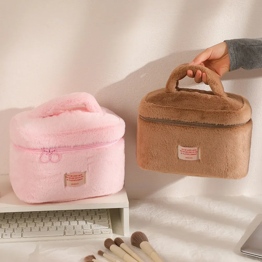 New Korean Capacity Large Plush Portable Makeup Bagsolid Color Toiletries Bag Student Minimalist Skincare Storage Bag for Women