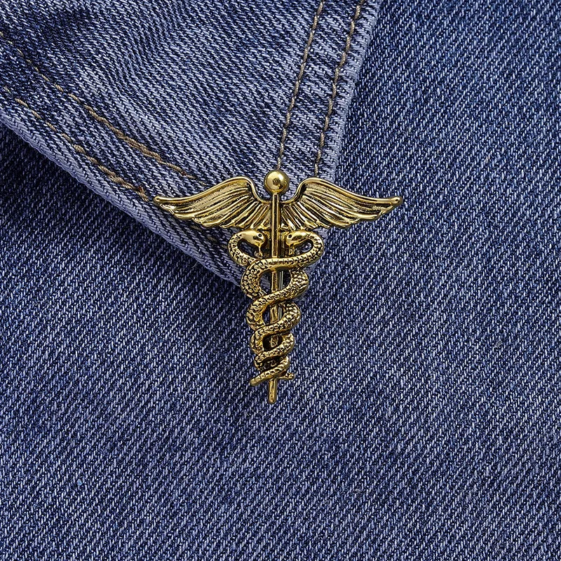Vintage Gold Caduceus Medical Brooch Doctor Nurse Symbol Badge Medicine Staff Jewelry Gift view 6