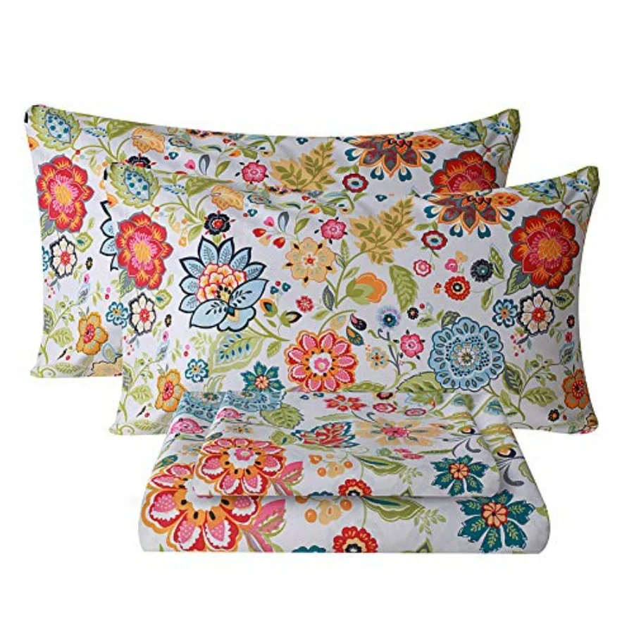 

Queen Sheet Set Ultra Soft Breathable Silky Bed Sheets Deep Pocket 100% Microfiber Bedding Sheets 4 Pcs Queen Size Floral