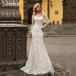 Sweetheart Long Sleeve Wedding Gown Sexy Illusion Lace Classic Cheap Bride Dresses Backless Bridal Gown Custom Made Plus Size