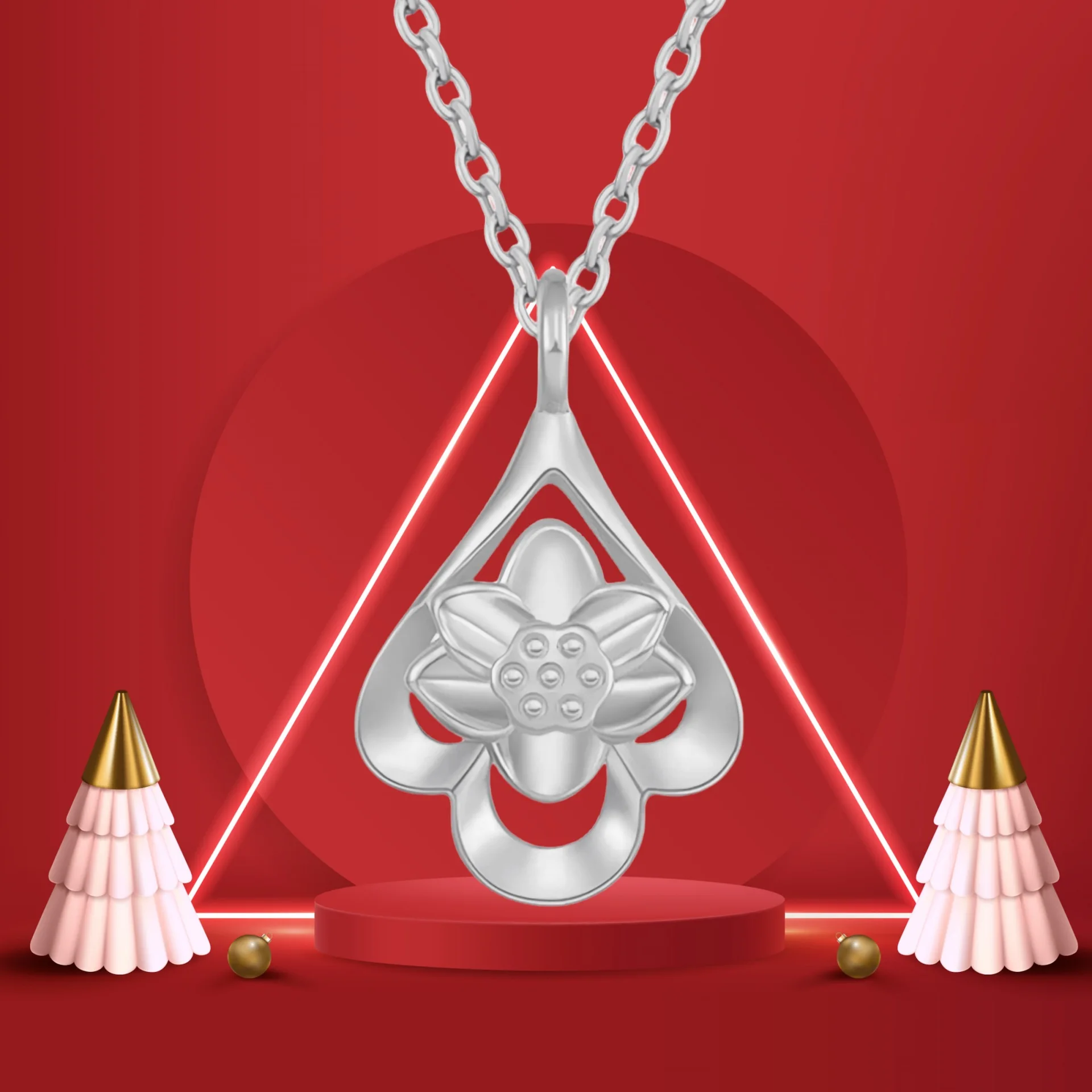 Elegant Chinese Style Teardrop Lotus Flower Pendant Necklace Gold Silver Pendant Only Or With Cross Chain Gift For Mothers Day