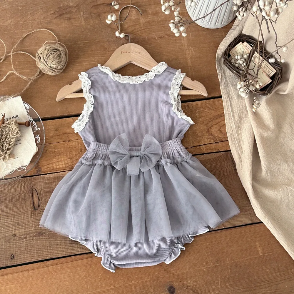 MILANCEL Summer Baby Clothes Set 6-24M Sweet Toddler Girls Lace T-shirt + Mesh Shorts Loose Korean Infant Outfit 2PCS